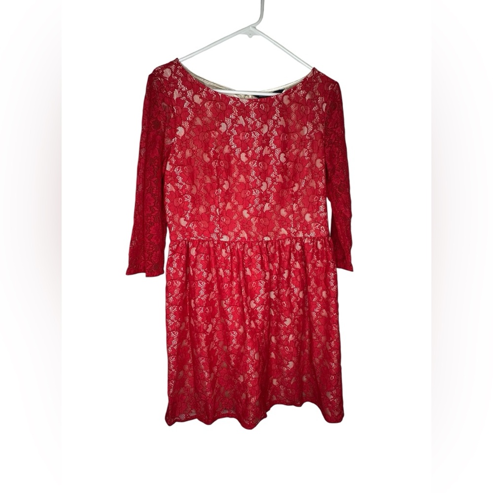 French Connection Red Lace Party Dress Size 10 | Fit & Flare NWT